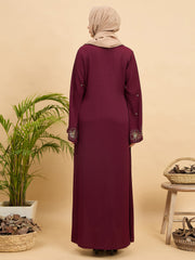 Luxury Hand worked Modest Maroon Abaya Burqa with Beige Hijab