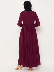 Maroon Lace Work Abaya for Women with Black Georgette Scarf