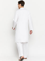 White Solid Cotton Men's Kurta Pajama Set