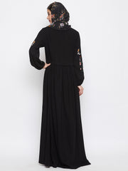 Black Embroidery Work Abaya for Women with Black Georgette Scarf
