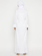 Umrah/Hajj Rayon White Abaya with Black Georgette Scarf