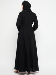 Zip Closure Black Abaya for Women with Black Georgette Scarf