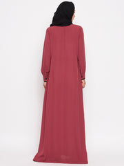 Rust Color Abaya for women with Black Georgette Scarf