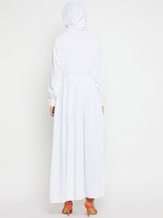 Embroidered White Abaya for Umrah/Hajj with Black Hijab