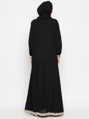 Black Embroidery Abaya for Women with Black Georgette Hijab