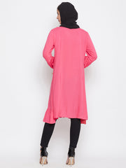 Pink Rayon Tunic for Women with Black Georgette Stole