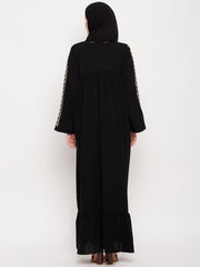 Embroidery Abaya For Women with Black Georgette Hijab