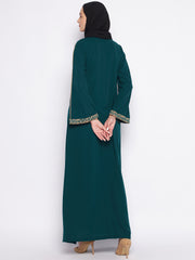Embroidery Work Front Open Abaya with Black Georgette Scarf