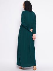 Bottle Green Abaya for Women with Black Georgette Hijab