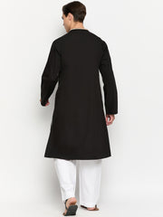 Embroidery Details Mens Solid Black Kurta