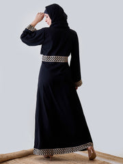 Embroidery Black Abaya/Burqa with Matching Black Georgette Hijab