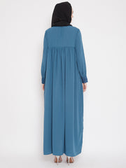 Sky Blue Lace work Designed Abaya for Women with Black Georgette Scarf