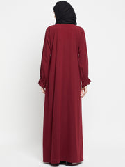 Clearance Sale: Maroon ALine Abaya for Women with Black Georgette Hijab