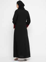 Embroidery Black Abaya for Women with Black Georgette Scarf