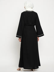 2 Piece Front Open Lace Shrug Set Abaya with Black Georgette Hijab