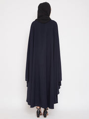 Blue Chikan Hand Embroidered Irani Kaftan Abaya with Black Georgette Hijab