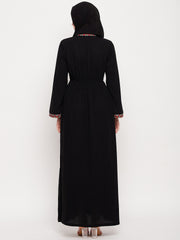 Black Embroidery Abaya Dress with Black Georgette Hijab