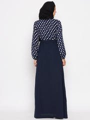 Polka Printed Crepe Abaya for Women with Black Georgette Hijab