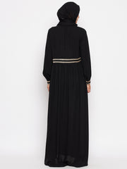 Embroidery Front Open Abaya with Black Georgette Hijab