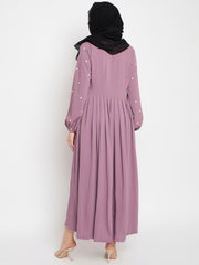 Pink Handwork Abaya with Black Hijab