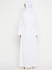 Embroidery White Abaya Umrah/Hajj with Black Hijab