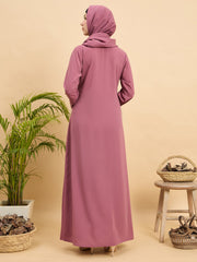 Pink Solid Modest Abaya Burqa for Women with Matching Hijab