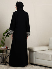 2 Pieces Embroidered Shrug Set Abaya with Black Scarf