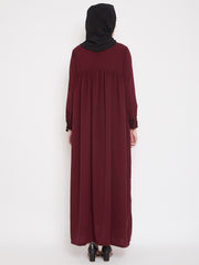 Lace work Designed Abaya for Women with Black Georgette Scarf