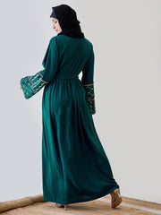 Kefiyyeh Embroidered Abaya/Burqa with Black Georgette Hijab