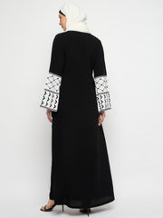 Kefiyyeh Embroidery Abaya with Black Hijab for Women