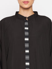 Front Open Black Kaftan Abaya for Women with Black Georgette Hijab