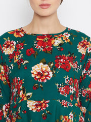 Floral Printed Crepe Frill Abaya Dress for Women with Black Georgette Hijab