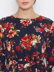 Floral Printed Frill Abaya Dress for Women with Black Georgette Scarf