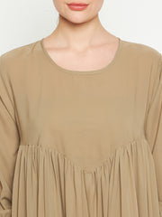 Beige A-Line Abaya Dress with Black Georgette Hijab