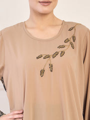 Beige Handwork Abaya with Black Georgette Hijab