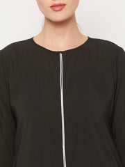 Olive Green Abaya for women with Black Georgette Scarf