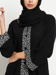 A-line Abaya/Burqa for Women with Black Georgette Scarf