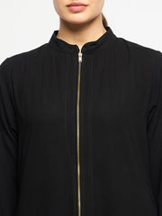 Front Open Zip Closure Black Abaya Dress with Black Georgette Hijab