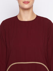 Maroon Abaya for Women Black Georgette Hijab