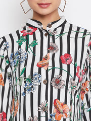 Printed Front Open Tunic Abaya for Women with Black Georgette Stole