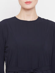 Blue Embroidery Abaya Dress with Black Georgette Hijab