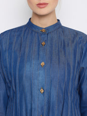 Denim Front Open Abaya with Black Georgette Hijab