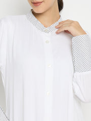 Women Front Open Rayon White Abaya for Umrah/Hajj with Black Hijab