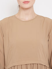 Beige Embroidery Work Abaya for Women with Black Georgette Scarf