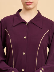 Front Open Modest Luxury Purple Abaya with Beige Hijab