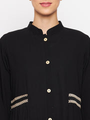 Embroidery Front Open Abaya with Black Georgette Hijab