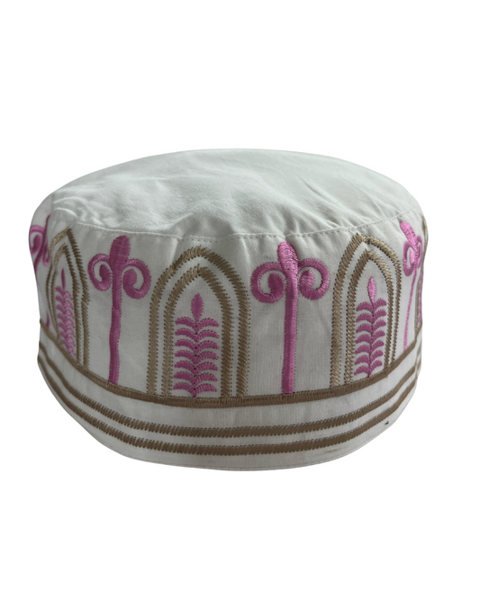 White Embroidered Prayer Kufi Cap for Men