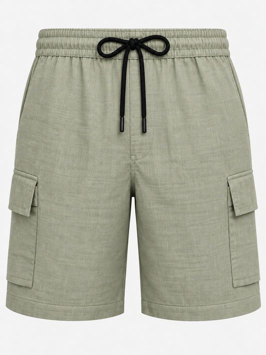 Sage Green Cargo Linen Shorts for Men – Casual Wear