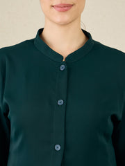 Front Open Green Solid Co-ord Set for Women