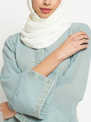 Embroidery Front Open Abaya Burqa with Black Georgette Scarf